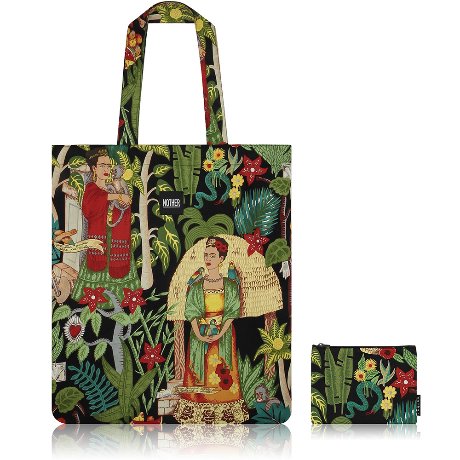 nother Frida&#039;s Garden Flat Tote Bag &amp; Pouch / 나더 프리다 칼로 플랫 토트백 &amp; 파우치 (Frida Kahlo/Black)